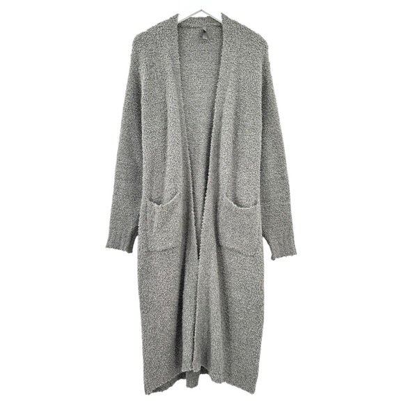 SKIMS Cozy Knit Belted Robe - Gray Fuzzy Long Lounge Robe sz S/M - Picture 2 of 9